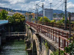Euskotren bridge towards Irun (Basque Country, Spain) seen from the side of Hendaye (France)