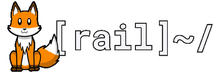 Logo of the website: a cute red fox and text reading '[rail] ~/'