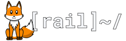 Logo of the website: a cute red fox and text reading '[rail] ~/'